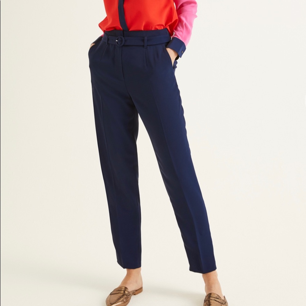 Boden, Christina Belted Dress Pants, US 8L / UK 12L, Navy, Tapered, Ankle, NWT